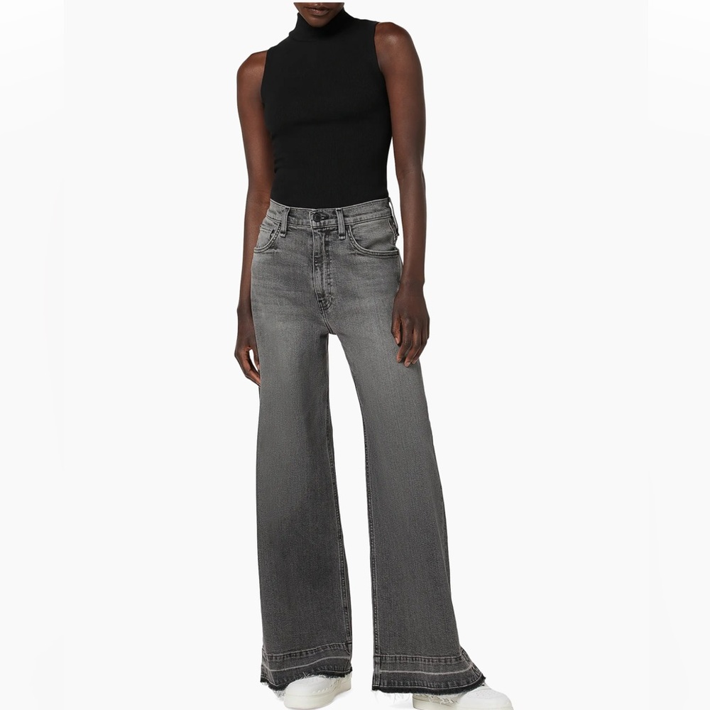 Hudson James Wide Leg Jeans in Black Smoke
